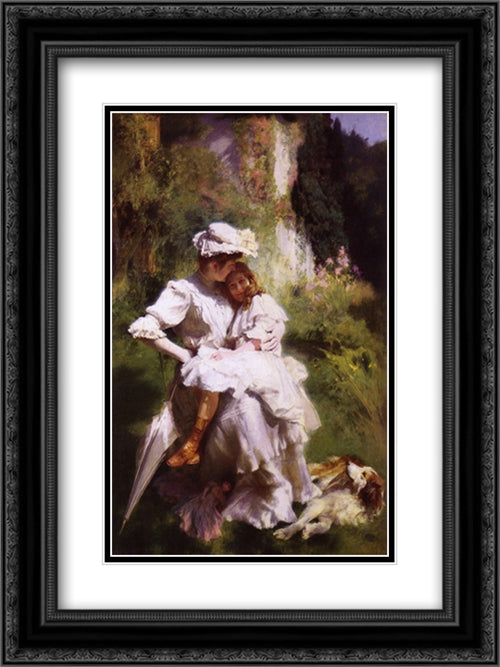 Tendresse Maternelle 18x24 Black Ornate Wood Framed Art Print Poster with Double Matting by Friant, Emile