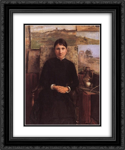 Portrait de Mme Petitjean 20x24 Black Ornate Wood Framed Art Print Poster with Double Matting by Friant, Emile