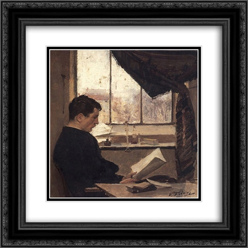 Autoportrait, dit Un etudiant 20x20 Black Ornate Wood Framed Art Print Poster with Double Matting by Friant, Emile