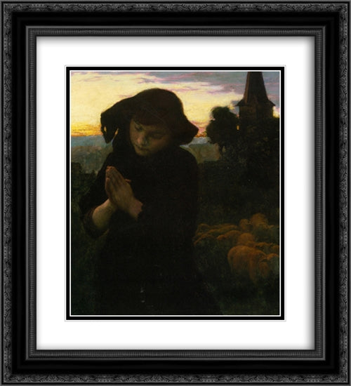 Angelus 20x22 Black Ornate Wood Framed Art Print Poster with Double Matting by Friant, Emile