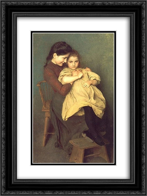 Chagrin d'Enfant 18x24 Black Ornate Wood Framed Art Print Poster with Double Matting by Friant, Emile