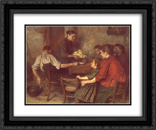 The Frugal Repast 24x20 Black Ornate Wood Framed Art Print Poster with Double Matting by Friant, Emile