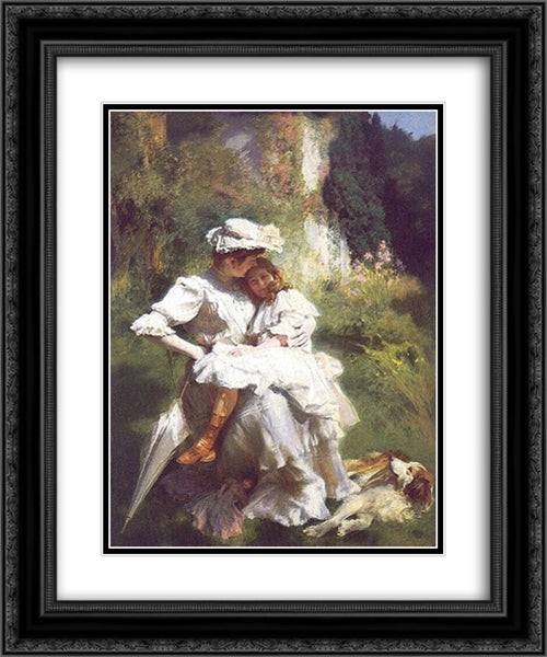 Tendresse Maternelle 20x24 Black Ornate Wood Framed Art Print Poster with Double Matting by Friant, Emile