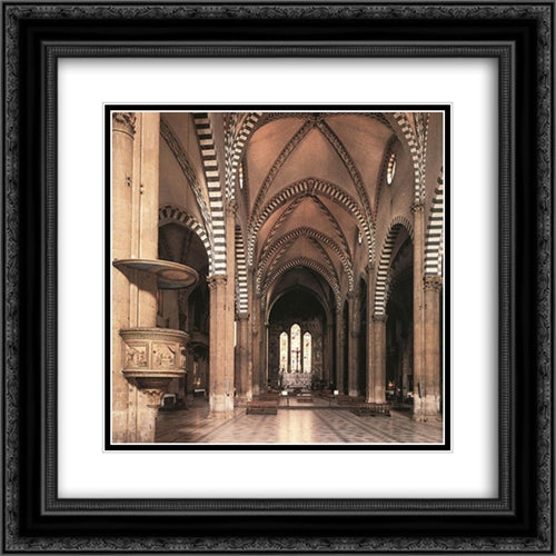 View along the nave to the Tornabuoni Chapel 20x20 Black Ornate Wood Framed Art Print Poster with Double Matting by Ghirlandaio, Domenico