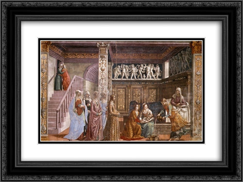 Birth of Mary 24x18 Black Ornate Wood Framed Art Print Poster with Double Matting by Ghirlandaio, Domenico