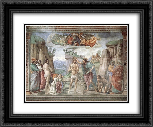 Birth of St John the Baptist 24x20 Black Ornate Wood Framed Art Print Poster with Double Matting by Ghirlandaio, Domenico
