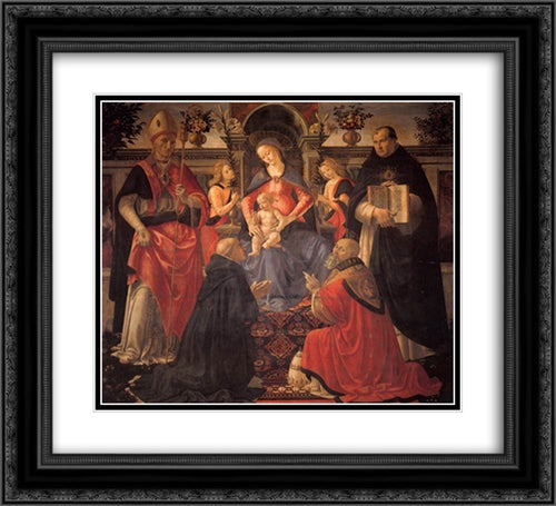 Madonna and Child Enthroned between Angels and Saints 22x20 Black Ornate Wood Framed Art Print Poster with Double Matting by Ghirlandaio, Domenico