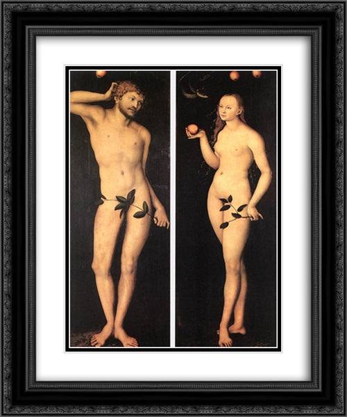 Adam and Eve 20x24 Black Ornate Wood Framed Art Print Poster with Double Matting by Cranach the Elder, Lucas