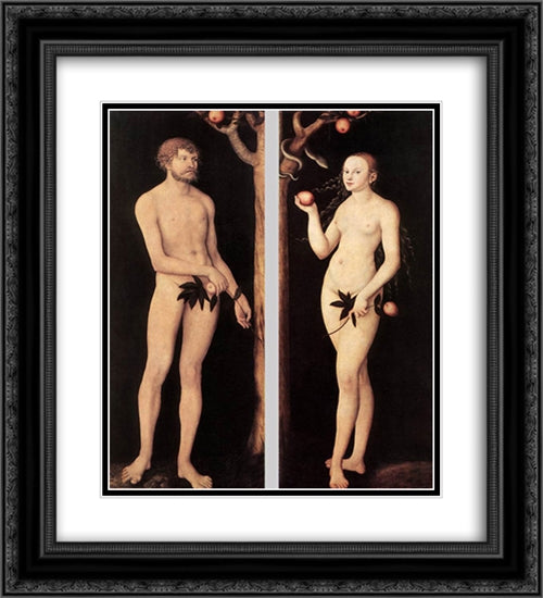 Adam and Eve 20x22 Black Ornate Wood Framed Art Print Poster with Double Matting by Cranach the Elder, Lucas