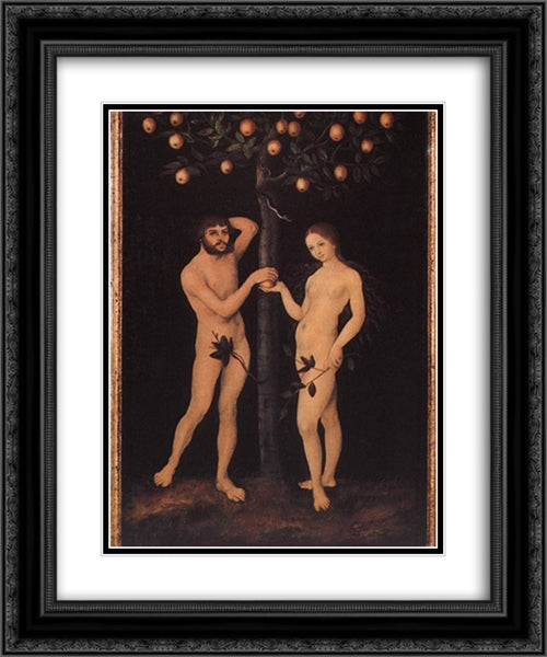 Adam and Eve 20x24 Black Ornate Wood Framed Art Print Poster with Double Matting by Cranach the Elder, Lucas