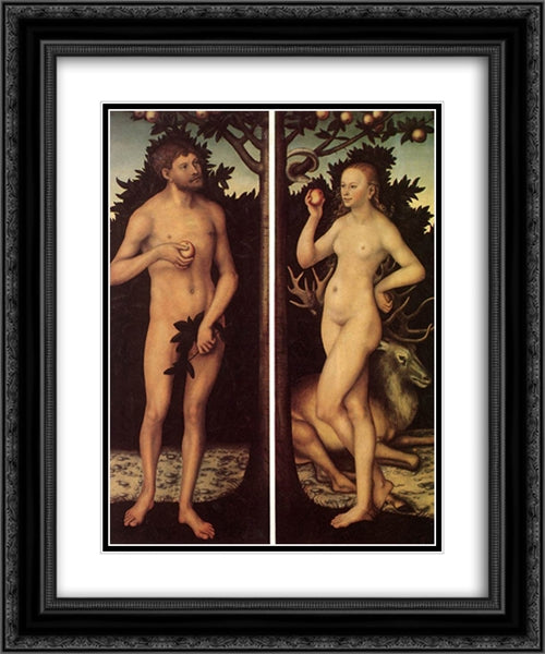 Adam and Eve 20x24 Black Ornate Wood Framed Art Print Poster with Double Matting by Cranach the Elder, Lucas