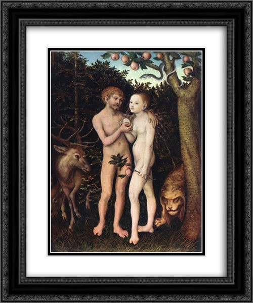 Adam and Eve 20x24 Black Ornate Wood Framed Art Print Poster with Double Matting by Cranach the Elder, Lucas