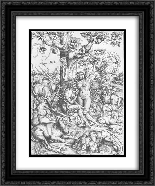 Adam and Eve 20x24 Black Ornate Wood Framed Art Print Poster with Double Matting by Cranach the Elder, Lucas