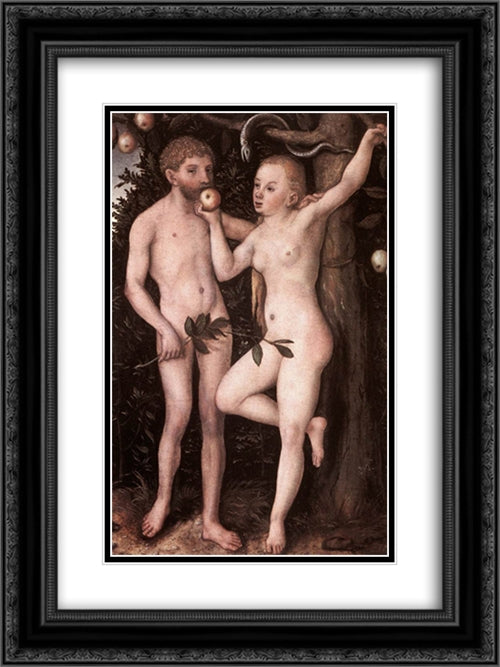 Adam and Eve 18x24 Black Ornate Wood Framed Art Print Poster with Double Matting by Cranach the Elder, Lucas