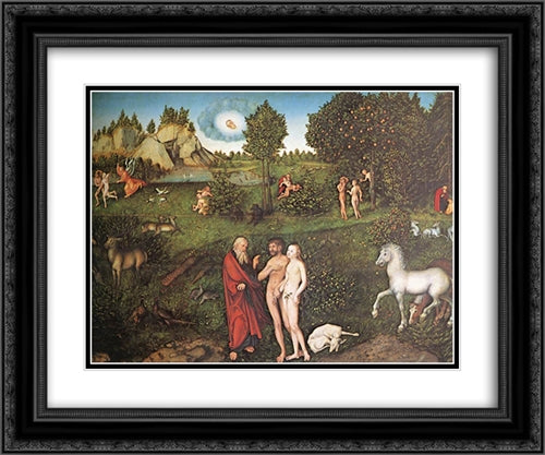 The Paradise 24x20 Black Ornate Wood Framed Art Print Poster with Double Matting by Cranach the Elder, Lucas