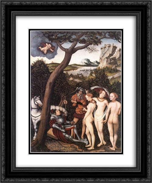 The Judgment of Paris 20x24 Black Ornate Wood Framed Art Print Poster with Double Matting by Cranach the Elder, Lucas
