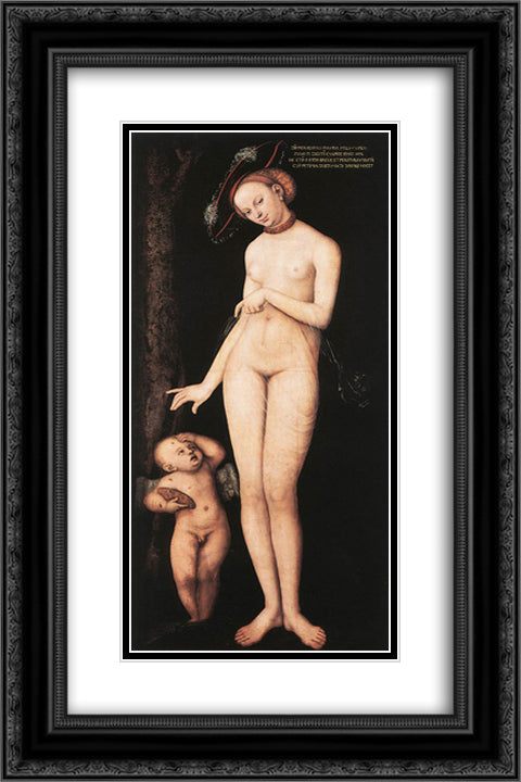 Venus and Cupid 16x24 Black Ornate Wood Framed Art Print Poster with Double Matting by Cranach the Elder, Lucas
