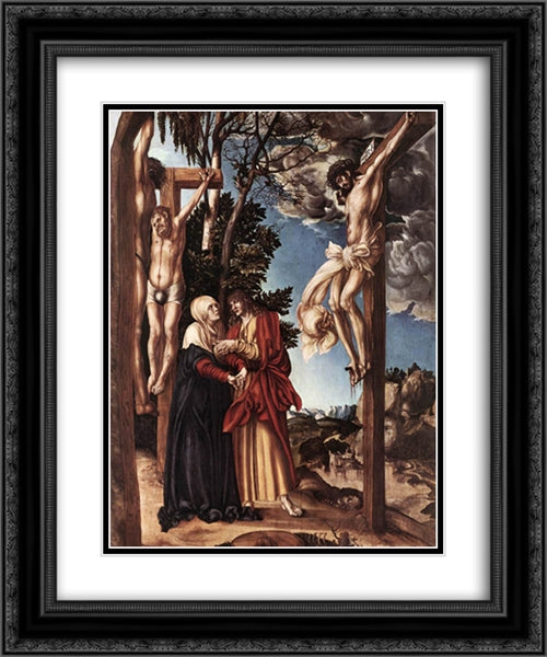 Crucifixion 20x24 Black Ornate Wood Framed Art Print Poster with Double Matting by Cranach the Elder, Lucas