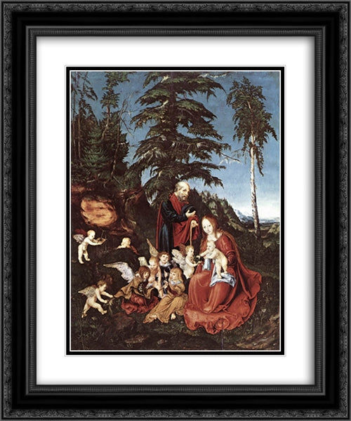 The Rest on the Flight into Egypt 20x24 Black Ornate Wood Framed Art Print Poster with Double Matting by Cranach the Elder, Lucas