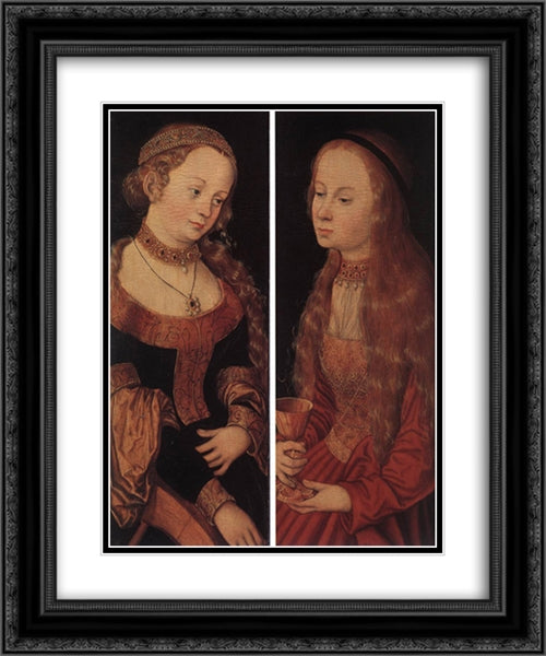St Catherine of Alexandria and St Barbara 20x24 Black Ornate Wood Framed Art Print Poster with Double Matting by Cranach the Elder, Lucas