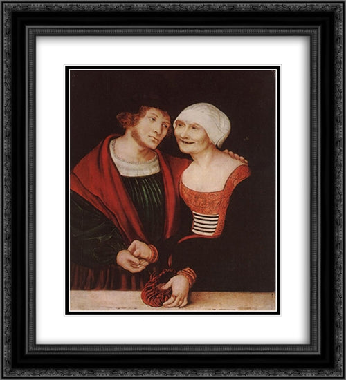 Amorous Old Woman and Young Man 20x22 Black Ornate Wood Framed Art Print Poster with Double Matting by Cranach the Elder, Lucas