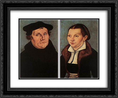 Portraits of Martin Luther and Catherine Bore 24x20 Black Ornate Wood Framed Art Print Poster with Double Matting by Cranach the Elder, Lucas