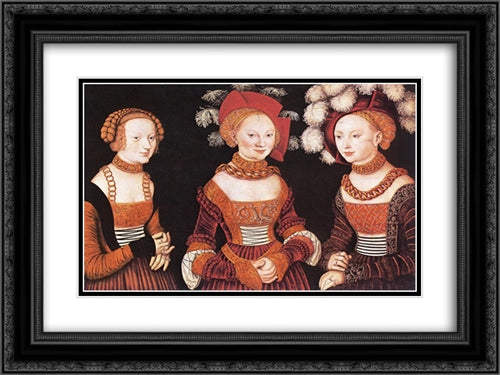 Saxon Princesses Sibylla, Emilia and Sidonia 24x18 Black Ornate Wood Framed Art Print Poster with Double Matting by Cranach the Elder, Lucas