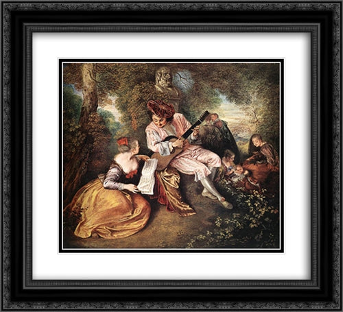 La gamme d'amour 22x20 Black Ornate Wood Framed Art Print Poster with Double Matting by Watteau, Antoine