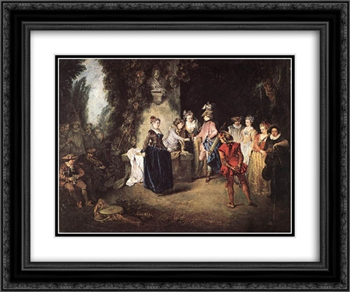 The French Comedy 24x20 Black Ornate Wood Framed Art Print Poster with Double Matting by Watteau, Antoine