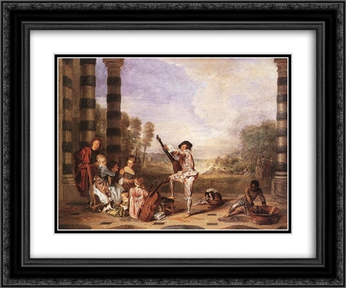 Les Charmes de la Vie 24x20 Black Ornate Wood Framed Art Print Poster with Double Matting by Watteau, Antoine