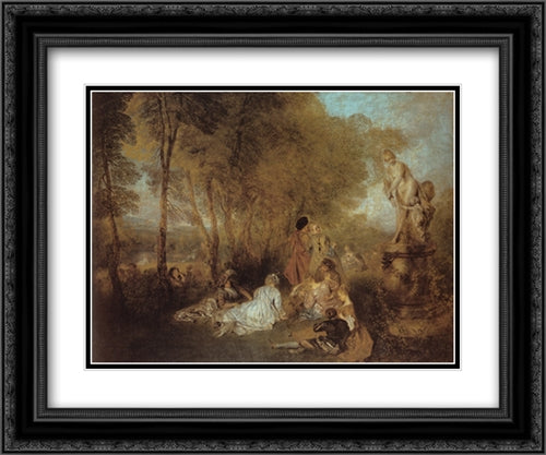 The Festival of Love 24x20 Black Ornate Wood Framed Art Print Poster with Double Matting by Watteau, Antoine