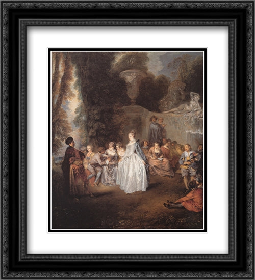 Les Fetes venitiennes 20x22 Black Ornate Wood Framed Art Print Poster with Double Matting by Watteau, Antoine