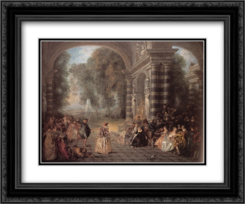 Les Plaisirs du bal 24x20 Black Ornate Wood Framed Art Print Poster with Double Matting by Watteau, Antoine