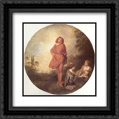 L'Orgueilleux 20x20 Black Ornate Wood Framed Art Print Poster with Double Matting by Watteau, Antoine