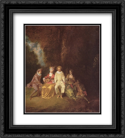 Pierrot content 20x22 Black Ornate Wood Framed Art Print Poster with Double Matting by Watteau, Antoine