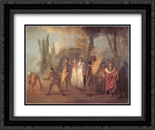 Qu'ay'je fait, assassins maudits 24x20 Black Ornate Wood Framed Art Print Poster with Double Matting by Watteau, Antoine