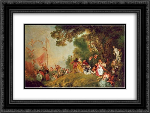 Pilgrimage to Cythera 24x18 Black Ornate Wood Framed Art Print Poster with Double Matting by Watteau, Antoine