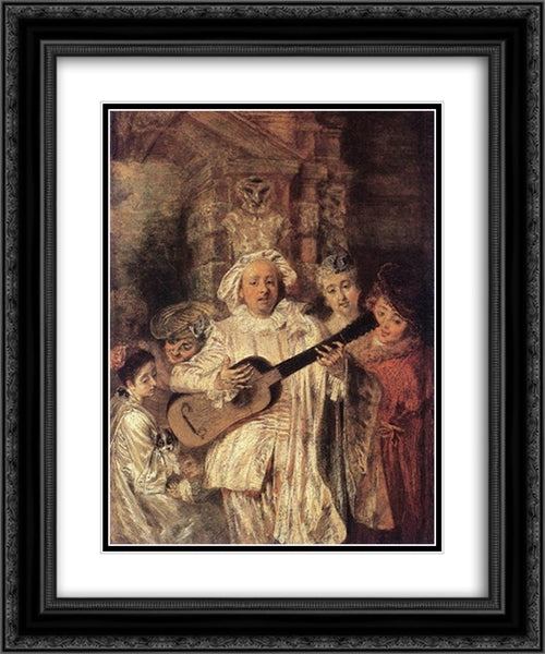 Gilles and his Family 20x24 Black Ornate Wood Framed Art Print Poster with Double Matting by Watteau, Antoine