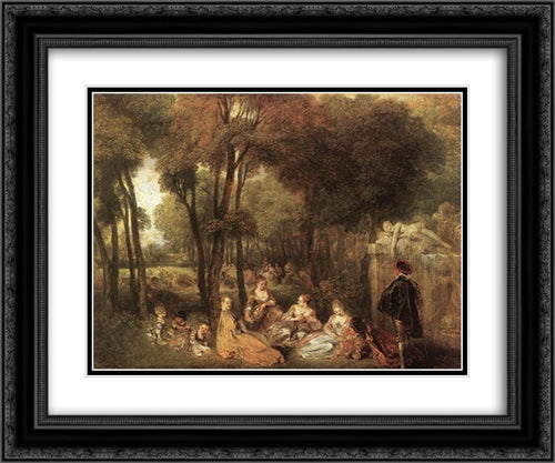 Les Champs Elysees 24x20 Black Ornate Wood Framed Art Print Poster with Double Matting by Watteau, Antoine