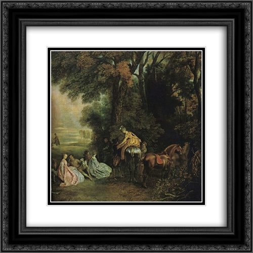 A halt during the chase 20x20 Black Ornate Wood Framed Art Print Poster with Double Matting by Watteau, Antoine