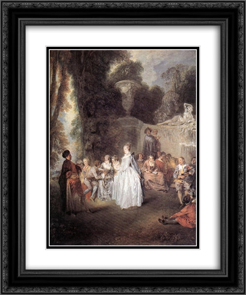 Fetes Venitiennes 20x24 Black Ornate Wood Framed Art Print Poster with Double Matting by Watteau, Antoine