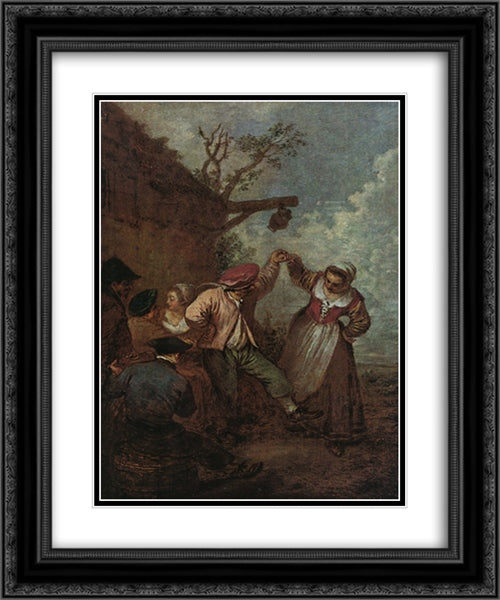 Peasant Dance 20x24 Black Ornate Wood Framed Art Print Poster with Double Matting by Watteau, Antoine