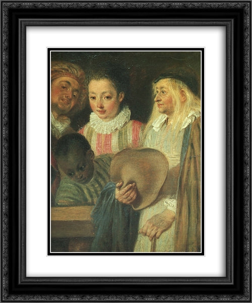 Actors from a French Theatre ' detail 20x24 Black Ornate Wood Framed Art Print Poster with Double Matting by Watteau, Antoine