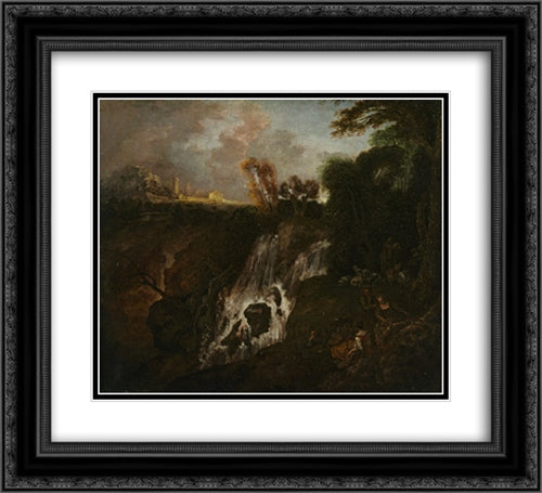 La Chute d'eau 22x20 Black Ornate Wood Framed Art Print Poster with Double Matting by Watteau, Antoine