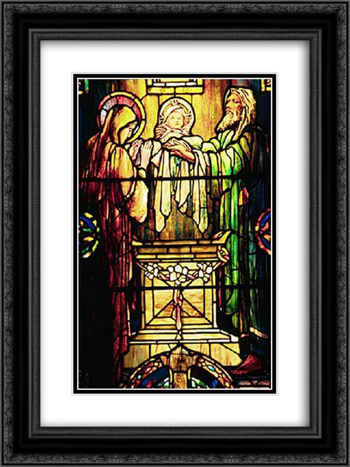 The Dedication in the Temple 18x24 Black Ornate Wood Framed Art Print Poster with Double Matting by Tiffany, Louis Comfort