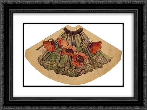 Working drawing for poppy shade 24x18 Black Ornate Wood Framed Art Print Poster with Double Matting by Tiffany, Louis Comfort