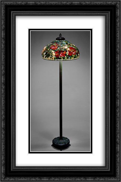 Elaborate peony shade with standing lamp 16x24 Black Ornate Wood Framed Art Print Poster with Double Matting by Tiffany, Louis Comfort