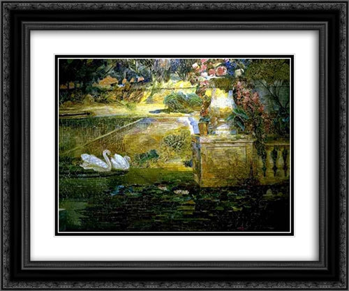 Mosaic Fountain [detail of swans] 24x20 Black Ornate Wood Framed Art Print Poster with Double Matting by Tiffany, Louis Comfort