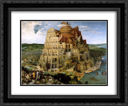 The Tower of Babel 24x20 Black Ornate Wood Framed Art Print Poster with Double Matting by Bruegel the Elder, Pieter