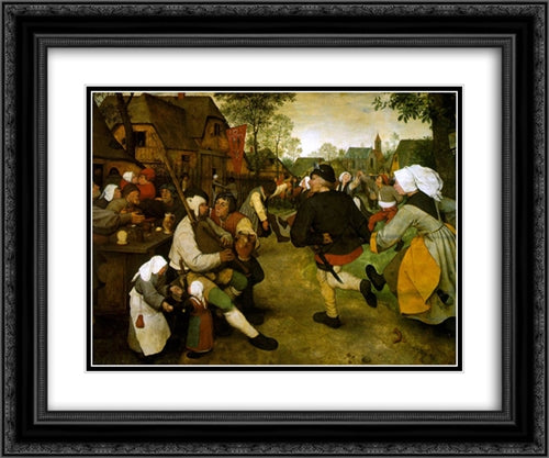 The Peasant Dance 24x20 Black Ornate Wood Framed Art Print Poster with Double Matting by Bruegel the Elder, Pieter